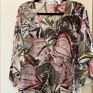 NY and Co. multicolored L floral kimono style sheer cover-up caftan NWOT